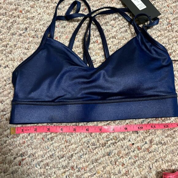 NWT K-DEER Hi-Luxe Polished Criss Cross Sports Bra Bright Royal Blue Size Medium - Picture 2 of 8